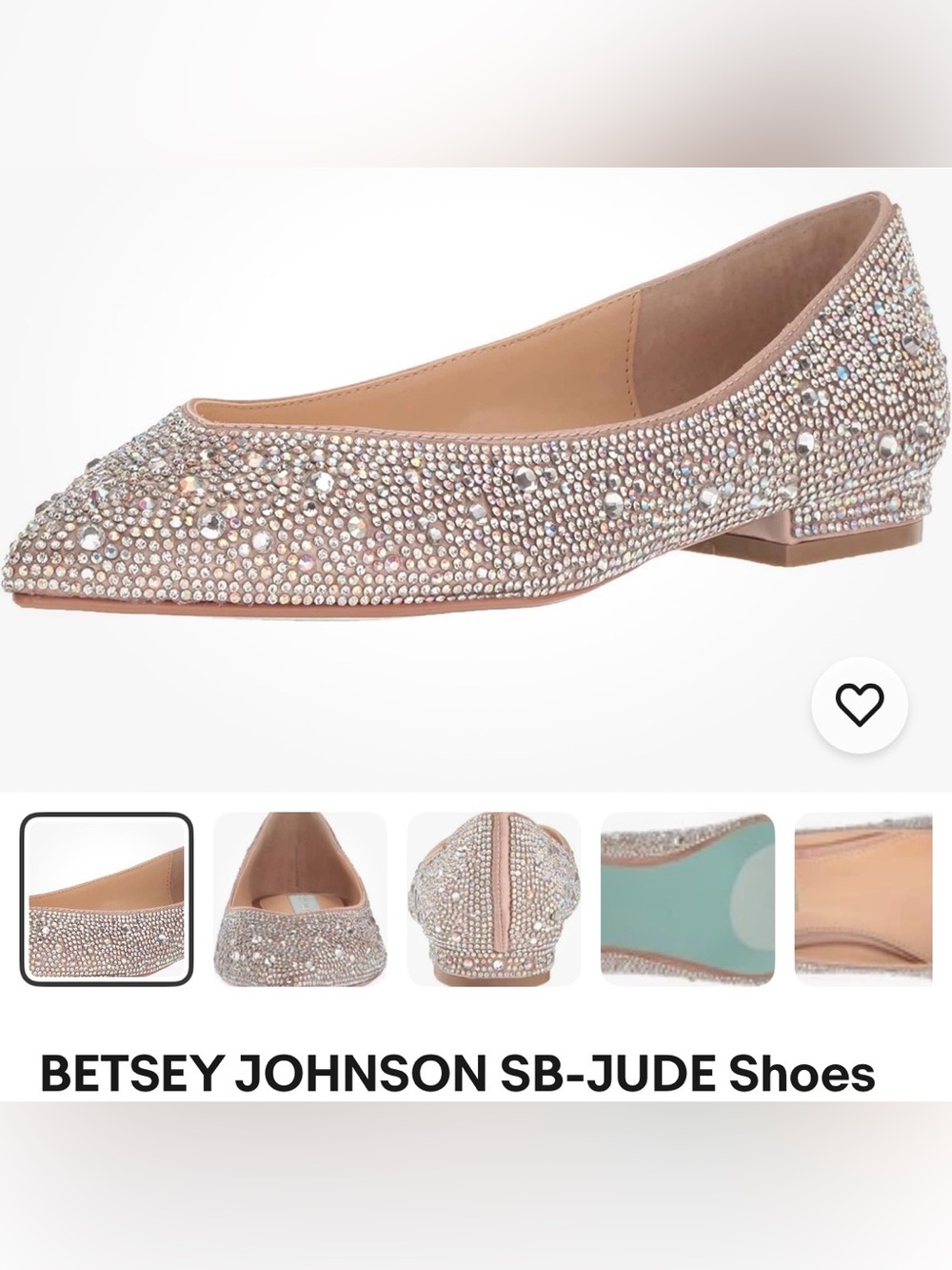 Betsey Johnson Crystal-Embellished Pointed Toe Flats in Champagne Sparkle